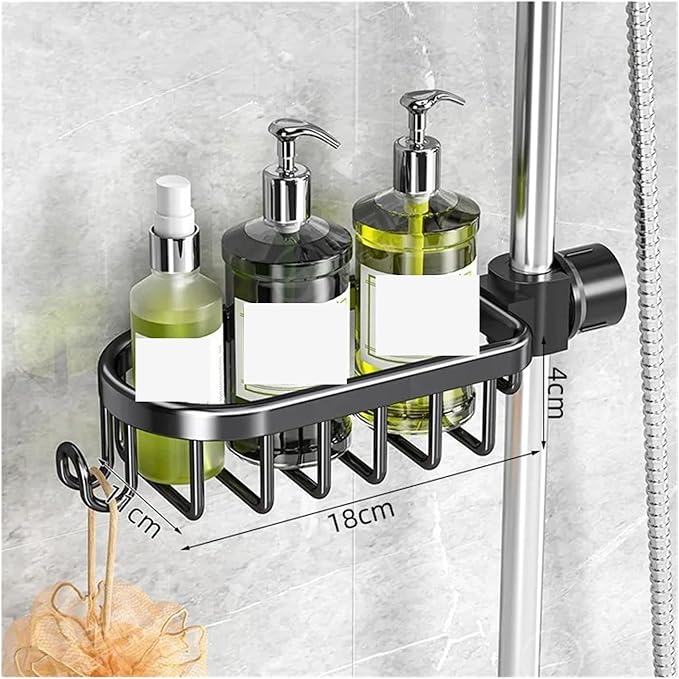 Punch-Free Bathroom Rack Shelf Toilet Space Aluminum No Drill Hanging Organizer Hang On The Wall(1-Black)