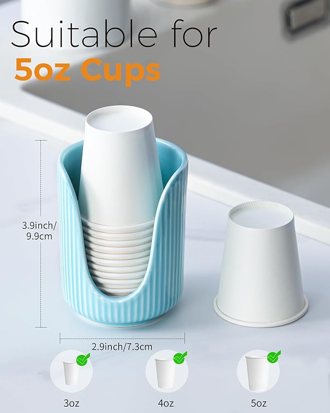 ABRUTY Bathroom Cup Dispenser, 3oz-4oz Ceramic Paper Cup Holder, Small Countertop Mouthwash Dixie Cups Accessories, for Vanity Countertops, Bathroom, Kitchen, and Dining Room, Turquoise