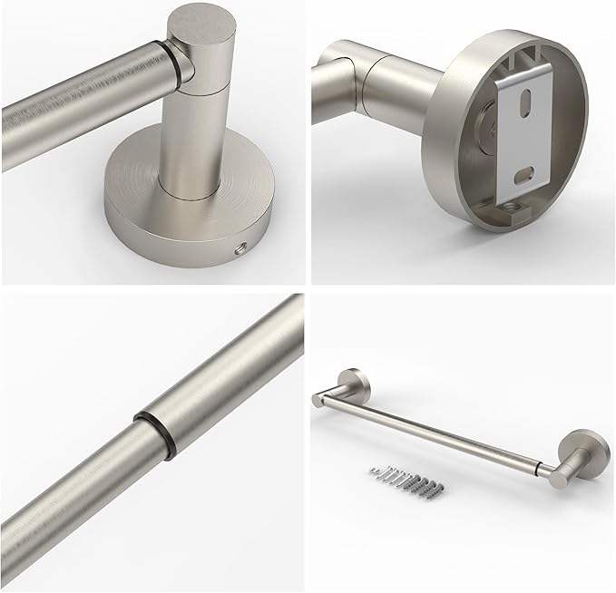 Ruacq Adjustable Towel Bar 13.7 to 24 Inch Bathroom Nickel Single Towel Bar Stainless Steel Modern Wall Mounted Round Towel Holders, Brushed Nickel