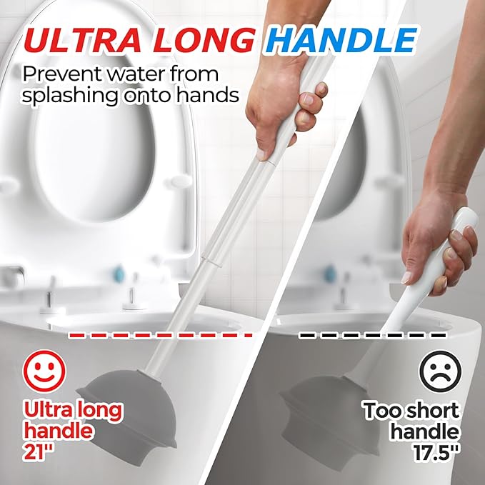 FORASTO 2 in 1 Toilet Plunger and Brush Set???Extended Handle Plunger???Toilet Bowl Brush Plunger Set,Bathroom Cleaning Tools ???Toilet Brush Plunger Combo???Cleaning Brush???Dark Gray