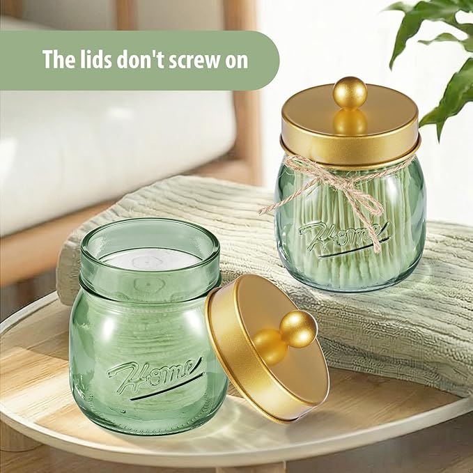 SheeChung Green Bathroom Accessories Set, 6Pcs Mason Jar Glass Bathroom Set, Lotion Soap Dispenser, Toothbrush Holder, Qtip Holder, Soap Dish, Metal Wire Basket, Rustic Farmhouse Bathroom Decor-Gold
