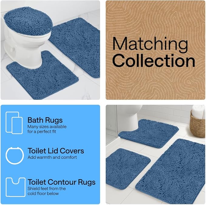 GORILLA GRIP Bath Rug Mat 44x26, Thick Soft Absorbent Chenille, Quick Dry Microfiber Mats, Rubber Backing Washable Shower Floor Rugs, Bathmat Runner, US Designed Bathroom Home Decor Accessories Blue