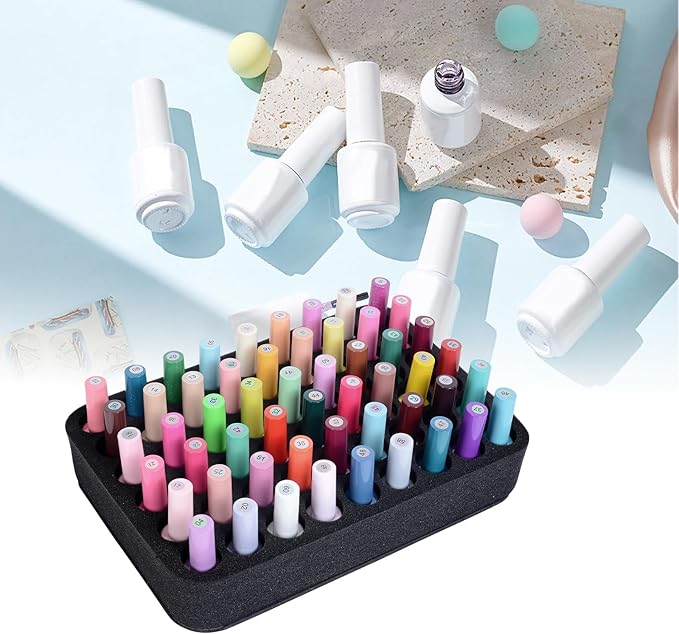 Nail Polish Organizer Holder Foam Pad with Slots for Storage 54 Bottles (15ml/0.5fl.oz) Nail Polish or Essential Oil Tray for Drawers Black