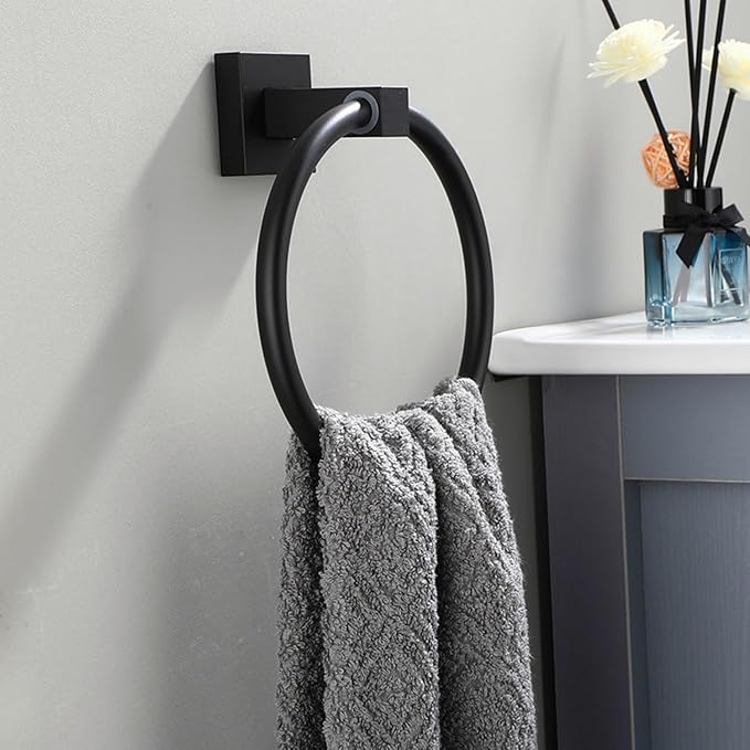 Towel Ring, Stainless Steel Hand Towel Holder,Modern Round Wall Hand Bathroom Washcloth Holder for Bathroom Kitchen,Matte Black