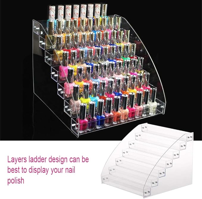 Nail Polish Organizer, Clear Acrylic Makeup Fingernail Polish Bottles Tray Tabletop Display Stand Storage Rack Transparent Essential Oil Stand Holder for Home and Commercial Organization(Seven Layers)