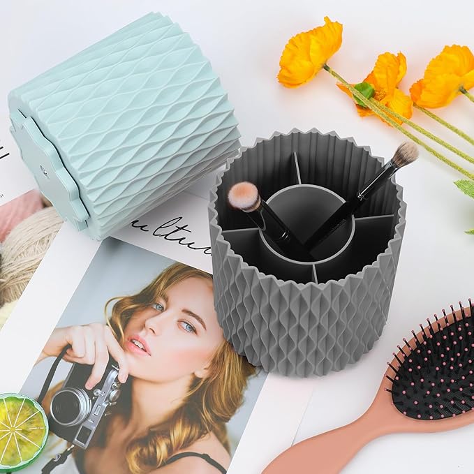 Makeup Brush Holder 360° Rotating Makeup Organizer 5 Slot Makeup Brushes Cup Pen Holder for Vanity Decor, Desk Storage Container, Bathroom Countertops,Large Capacity Cosmetic Display