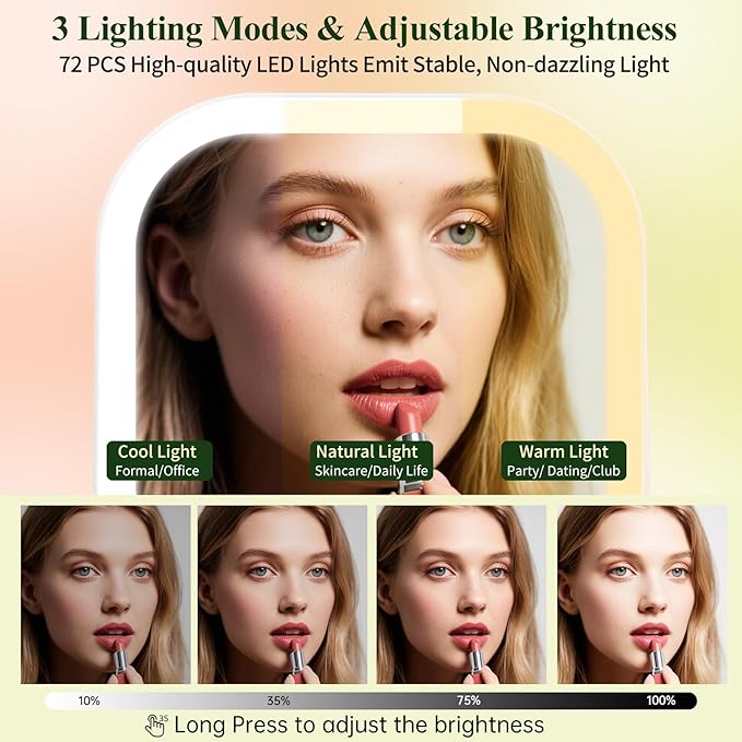 FUNTOUCH 7" Travel Makeup Mirror 30X Magnification,Rechargeable Double Sided Lighted Portable Vanity Mirror with Lights, 3 Color Lights & Adjustable Brightness, 300°Rotation, Gift for Women,White