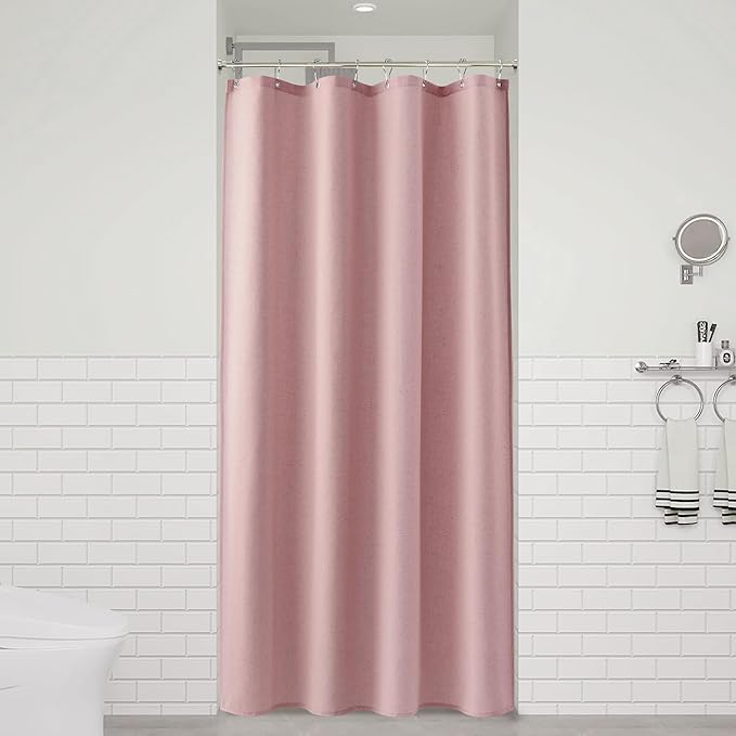 Naturoom Pink 42 Inch Shower Curtain - Stall Narrow Half Linen Ultra Thick Fabric Shower Curtain Set with Hooks, Boho Farmhouse Rustic RV Camper Bath Curtains for Bathroom, 42x72