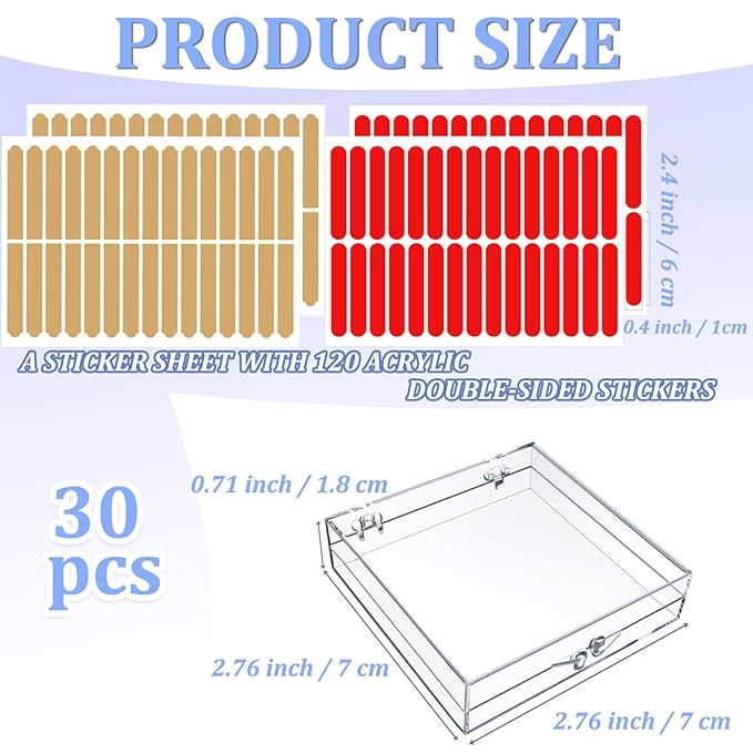 30 Sets Press on Nail Box Nail Display Case Artificial Nail Display Storage Box with 60 Pcs Adhesive Double Sided Tape Press On Nail Packaging for Nail Salon (Clear, 2.76 x 2.76 inch)