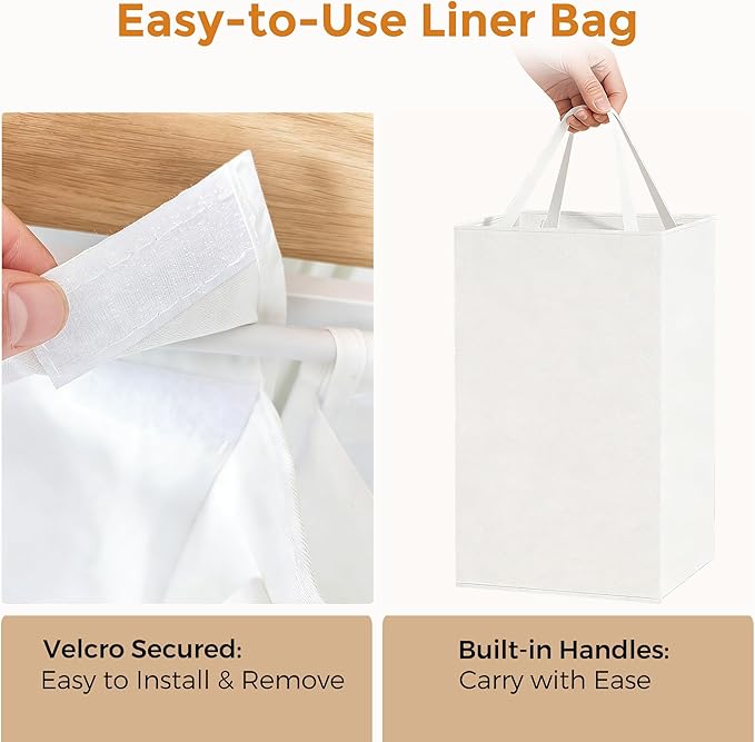 120L Laundry Hamper with Lid, 2 Section Laundry Basket with Removable Liner Bags, Large Laundry Sorter for Clothes Organization in Bedroom and Laundry Room