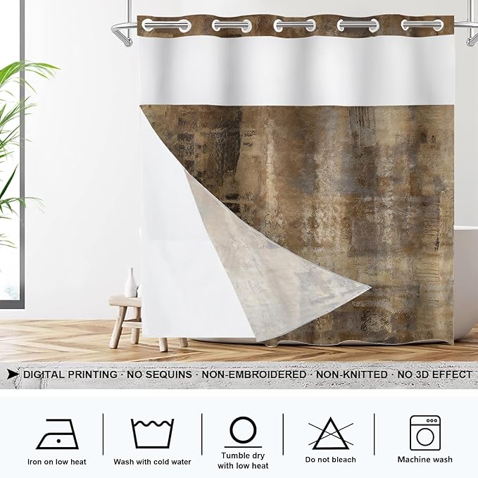 Shrahala Brown Abstract Art No Hooks Shower Curtain with Snap in Liner Set, Grey Acrylic Bathroom Décor Polyester Fiber Waterproof for Stall Bathtubs 71 X 74 in
