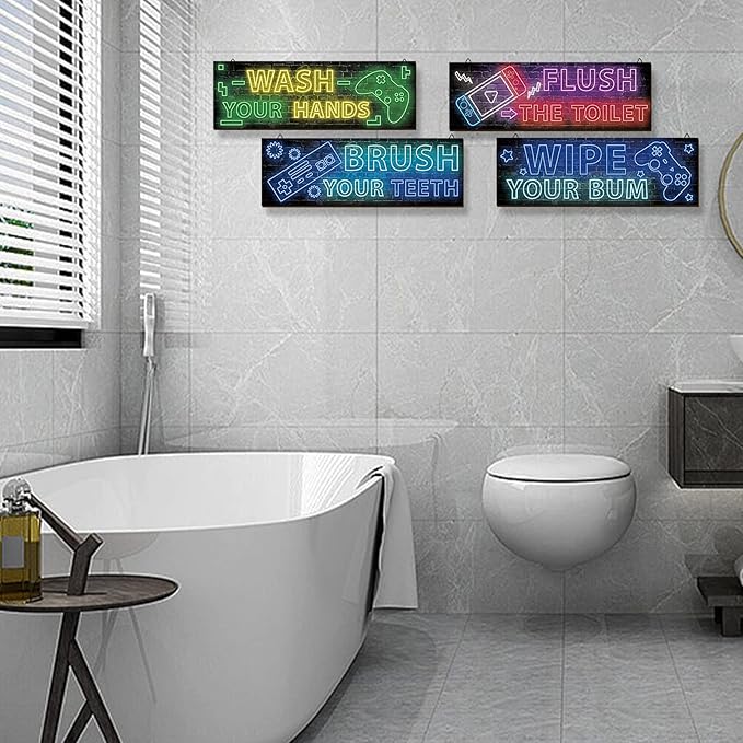 YLOLUL 4 Pcs Neon Gaming Wall Art for Teen Boys & Kids Bedroom Playroom