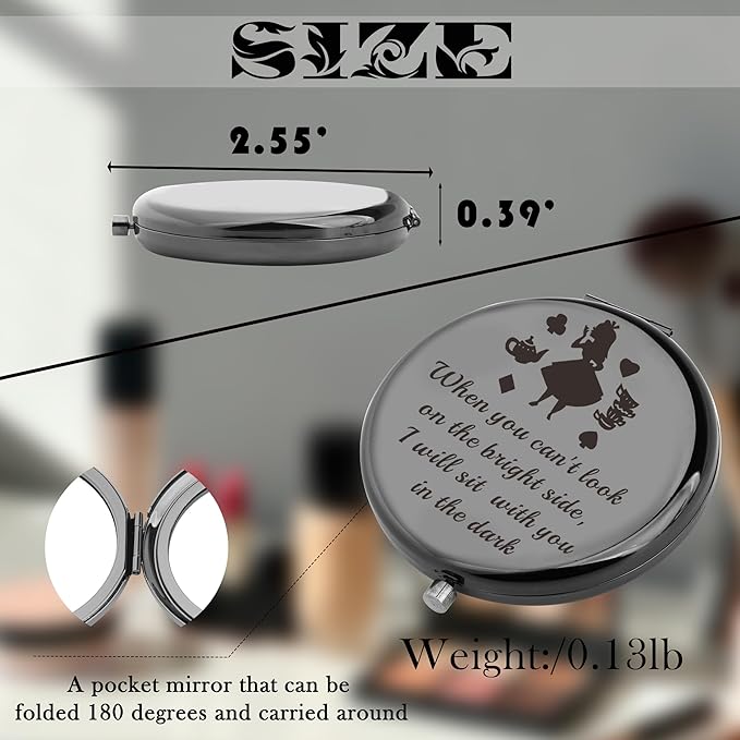 AKTAP Fairy Tale Gifts Princess Fans Compact Mirror I Will Sit with You in The Dark Makeup Mirror for Women (A Princess Black Mirror)