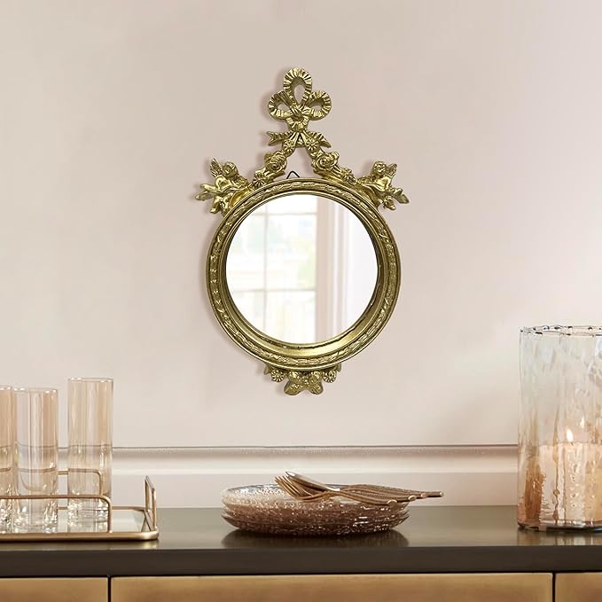 Vintage Vanity Makeup Desk Mirror, Antique Traditional Bow Table Mirror, Gold, for Dressing Table, Bedroom, Bathroom, Tabletop