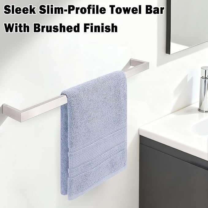 Livabber Square Bath Towel Bar, 304 Stainless Steel Towel Rack, Heavy Duty Towel Holder Wall Mounted for Bathroom Accessories, Kitchen, Brushed Nickel (16 Inch)
