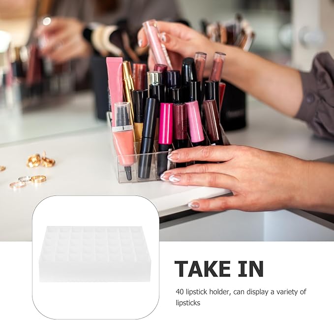 Ipetboom 40 Grids Lipsticks Holder: Plastic Clear Gloss Lip Holder Makeup Case Desktop Stand Makeup Brush Holder - Beauty Organizer Lip Tint Makeup Storage Case Cosmetic Lipstick, White