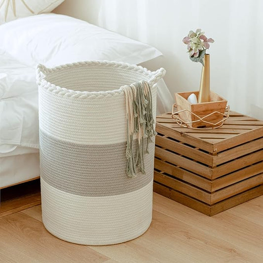 72L Woven Laundry Basket,Tall Wicker Laundry Basket for Blankets,Clothes,Pillows,Toys,Shoes Large Cotton Laundry Hamper for Bedroom,Living Room,Bathroom