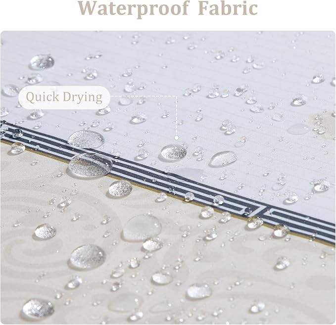 Fabric Shower Curtain, Waterproof for Bathroom with White Cream Black Print, 72” W x 72” H