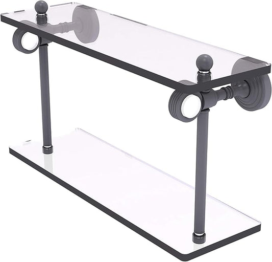 Allied Brass PG-2G-16-GYM Pacific Grove Collection 16 Inch Two Tiered Glass Grooved Accents Shelf, Matte Gray