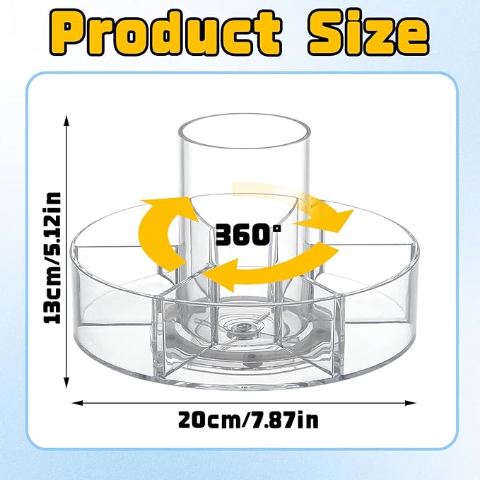 360-Degree Rotating Makeup Organizer, 6 Compartments, Clear Cosmetic Display Case with Lazy Susan Turntable