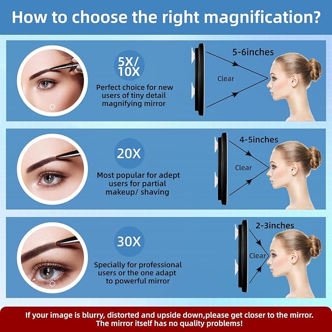 20X Magnifying Mirror with Lights, 20X Magnified Mirror with 3 Color Lighting Adjustable Brightness, 6inch Travel Magnification with 3 Suction Cups - Includes Tweezers & Scissors