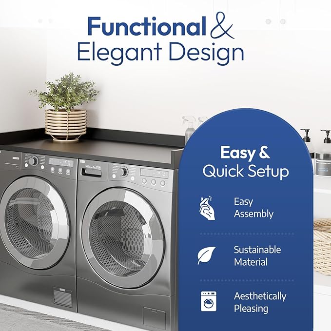 OfficeSimpli Washer Dryer Countertop, Made in USA, Non-Slip Pads, Laundry Room Wood Topper, Washer Dryer Cover for Top, Laundry Countertop, Laminate Finish (Black, Standard (27.5" x 54"))