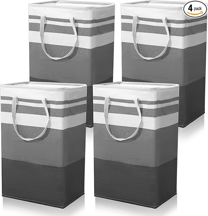 4 Pcs 75L Large Laundry Basket, Freestanding Waterproof Laundry Hamper Collapsible Clothes Basket with Easy Carry Handles Collapsible Clothes Organizer for Bedroom Bathroom Dorm Family, Grey