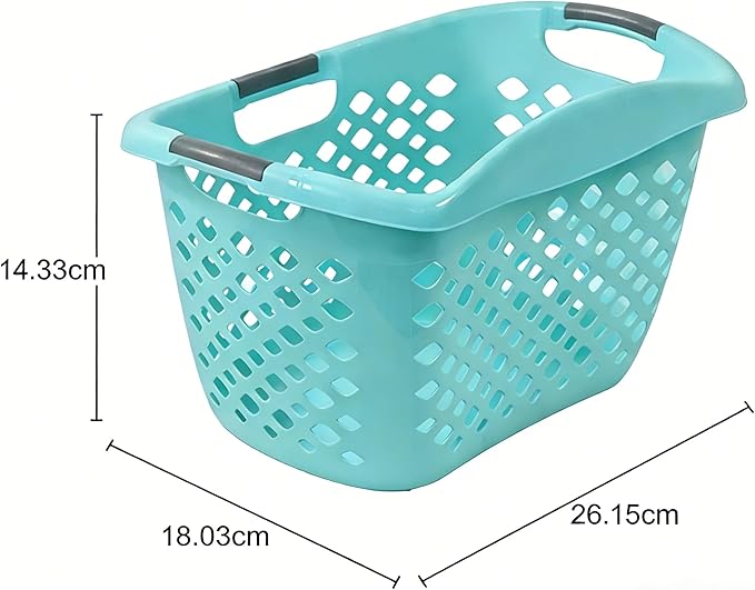 (2 Pack) 1.8 Bushel Hip Hugger Laundry Basket, Teal Flexible Plastic Hamper - Easy 1-Hand Carry(Home/Laundry Room)