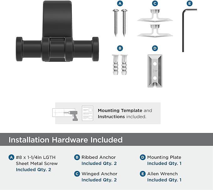 Amerock BH36050MB | Matte Black Double Robe Hook | 2-15/16 in. (75 mm) Length Towel Holder | Davenport | Towel Hook for Bathroom | Bathroom Hardware | Bath Accessories