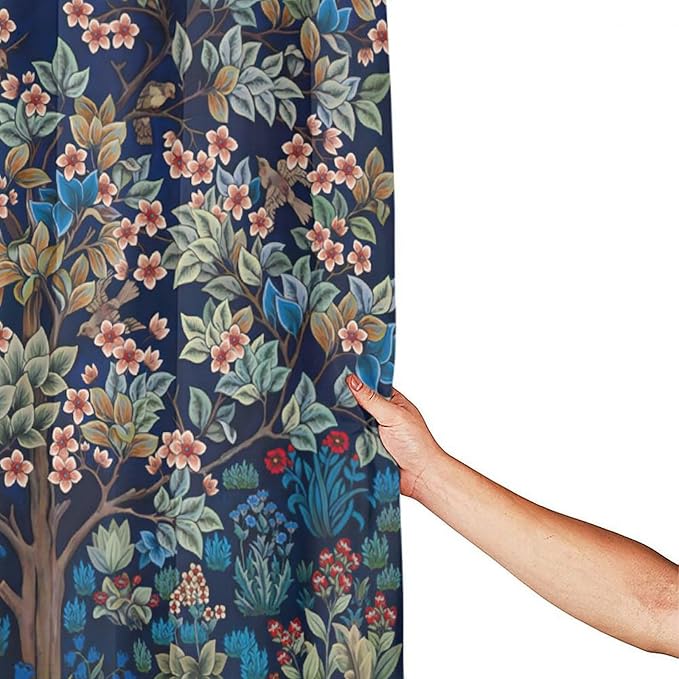 William Morris Floral Shower Curtain,Watercolor Vintage Flower Art Style Shower Curtain Set 72"×84" Inch
