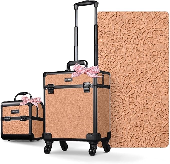 BYOOTIQUE 2-Piece Makeup Train Case Cosmetic Organizer Kit Rococo Coral Artists