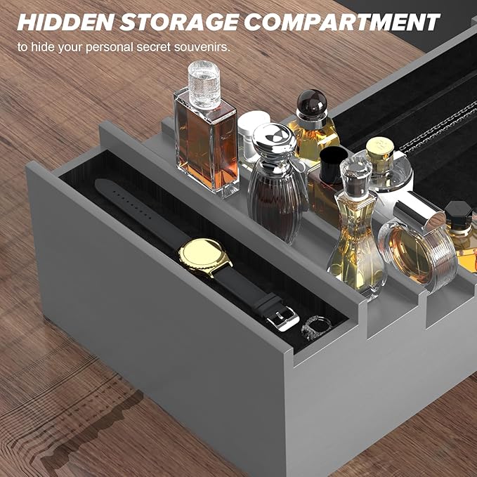 upcessory Cologne Organizer for Men, 4 Tier Black Wood Perfume Organizer with Felt Lining Drawer and Hidden Compartment, Perfume Display Holder, A Gift for Men