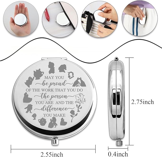 PLITI Princess Fan Gift May You Be Proud of The Work That You Do Princess Compact Mirror for Fairy Tales Lover (Be Proud Beauty CM)