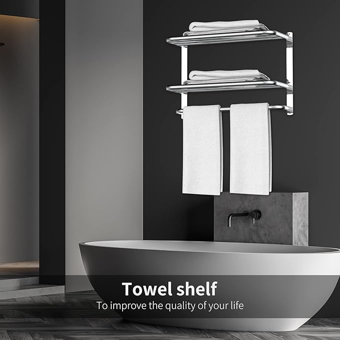 CAXIMSY 22.8Inch Towel Rack for Bathroom and Lavatory Towel Hanger with Wall Mount Towel Bars 304 Stainless Steel No Drill Tower Holder Shelf (Triple-Layered Towel Rack)