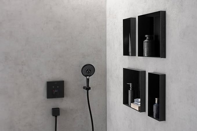hansgrohe XtraStoris Minimalistic Recessed Wall Niche with Open Frame 12"x 6"x 5.5" in Brushed Stainless Steel, 56076800