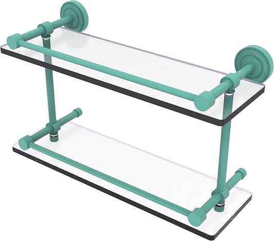 Allied Brass DT-2/16-GAL-SFG Dottingham 16 Inch Double Glass Shelf with Gallery Rail, Sea Foam Green