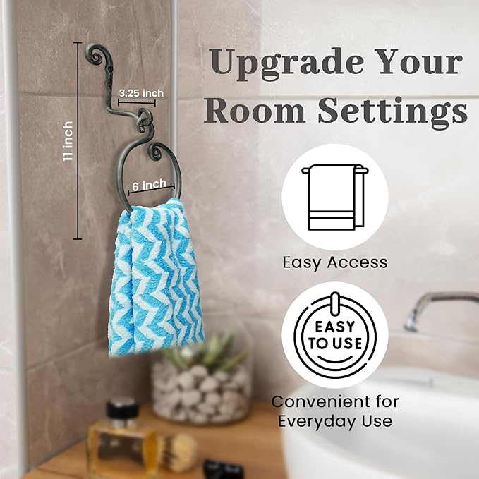 The Metal Magician Round Hand Towel Holder for Bathroom Wall - Kitchen Towel Ring - Aesthetic Design & Heavy Duty Durability - (Ornamental Curve) - (Antique Nickel)