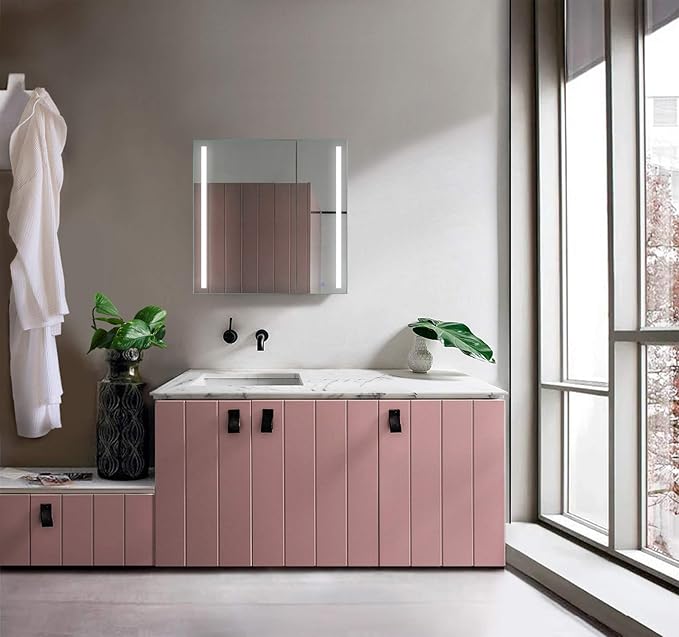 Krugg Kinetic LED Medicine Cabinet| Recessed or Surface Mount Mirror Cabinet w/Dimmer & Defogger (30"x30")
