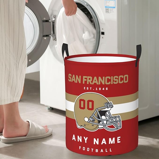 Custom San Francisco Laundry Hamper - Personalized Football Style Laundry Basket - Customized Name And Number - Dirty Clothes Hamper Waterproof Large Capacity Hamper for Bedroom Bathroom Living Room