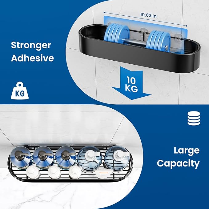 XX Large Adhesive Shower Caddy, 15.8 In Rustproof Metal Bathroom Organizers and Storage with 4 Hooks, No Drilling Shower Shelves for Inside Shower for Bathroom, Dorm and Kitchen(2 Packs)