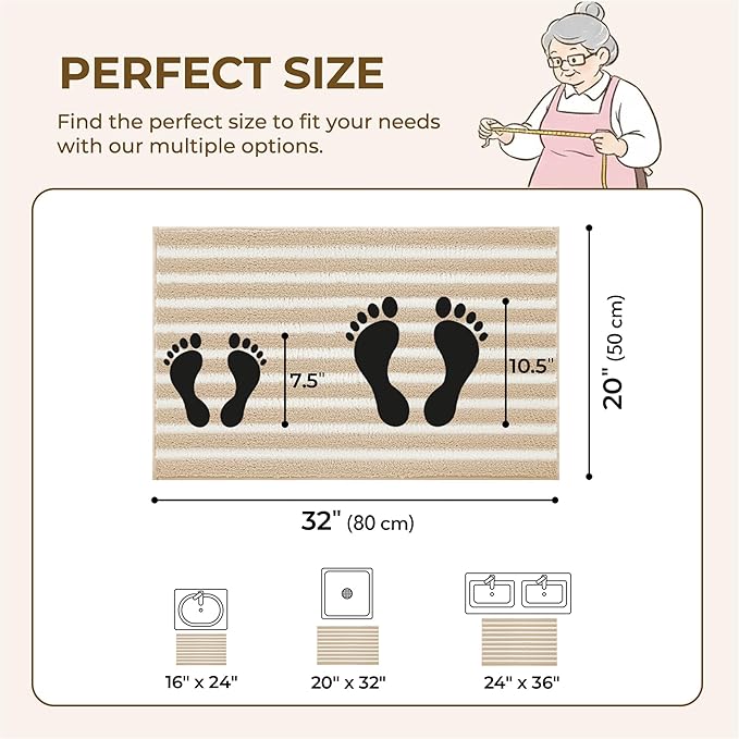 GRANNY SAYS Striped Bathroom Rugs Non Slip, 20" x 32", Bath Rugs for Bathroom Washable, Bath Mats for Floor, Microfiber Bath Mat for Tub, Absorbent Bath Rugs for Shower Room, Beige