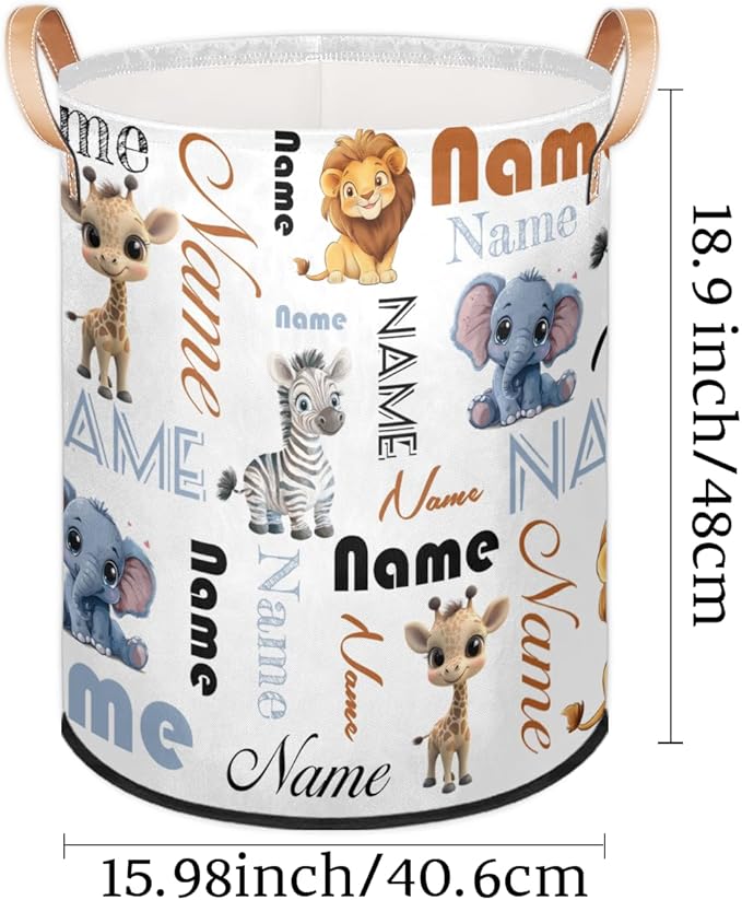 Custom Elephant Zebra Giraffe Lion Laundry Hamper, Personalized Laundry Baskets with Handles Dirty Clothes Hamper Storage Basket