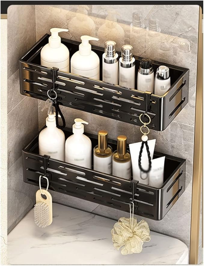 Floating Shelves Metal Toiletries Storage Rack Double Wall Mounted Metal Storage Rack No Punching Simple Toilet Storage Rack Bathroom Shelves Hanging Spice Rack Wall Mount ( Color : Gold , Size : 30cm