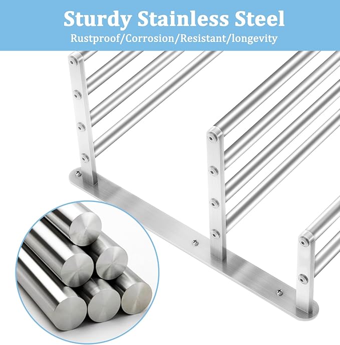 3 Tier Towel Racks for Bathroom Wall Mounted, 32 inch Bathroom Shelf with Towel Bar, Brushed Nickel Shelves for Towels, Stainless Steel Modern Silver Multi Holder