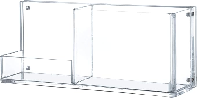 AMT CLEAR Acrylic Make Up Organizer, Business License Frame for Cosmetology or Other Businesses, Makeup Brush Holder, Pen Holder,Business Card Display (Blue)