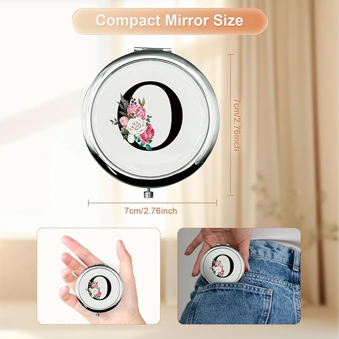 JEKUGOT Monogram Compact Mirror, Personalized Gifts for Women and Girls, Small Pocket Mirror, Personalized Compact Mirrors for Girls, Sister, Wife, Mothers, Birthday Gifts - O