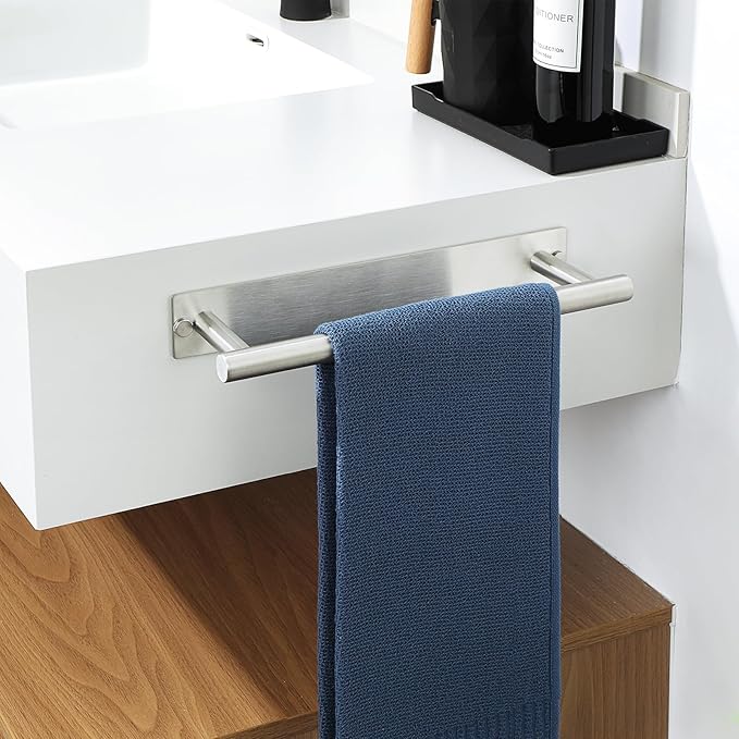 Alise Adhesive Towel Bar Brushed Nickel,Towel Racks for Bathroom Wall Mounted,Bathroom Towel Rack SUS304 Stainless Steel,Towel Holder for Bathroom Hardware Decoration,Sticky or Screw-Mounted,12 Inch