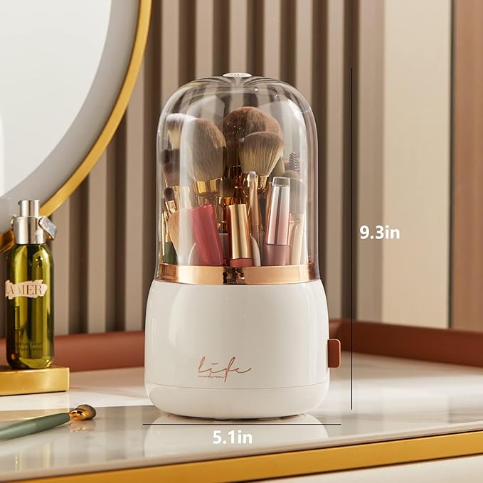 Makeup Organizer and Storage, Adjustable Spinning Holder,Countertop Cosmetic Storage Display box,Dustproof And Waterproof,Makeup Brush Organizer Fits Bedroom And Bathroom (WHITE), LI-001