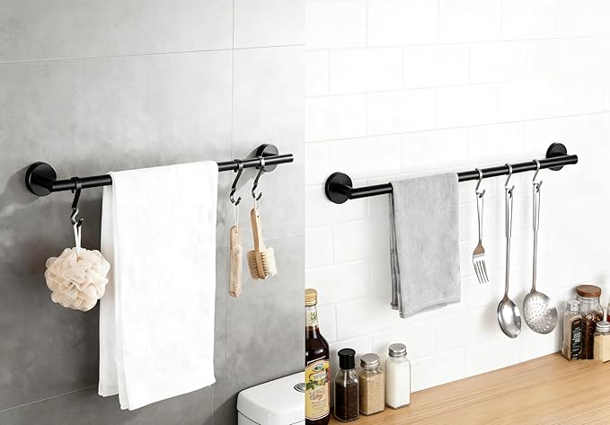 SEIDO Black Towel Bar 36 Inch One-Piece Design, SUS 304 Stainless Steel Towel Holder for Bathroom Wall, Towel Rod with 33" Hanging Length, Heavy Duty Hand Towel Rack, w/ 22lb Capacity & Hardware Kit