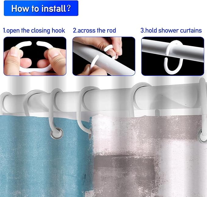 Lnond 4Pcs Bathroom Shower Curtain Sets with Rugs,Sky Blue and Grey White Abstract Painting Bathroom Sets with Shower Curtain and Rugs and Accessories